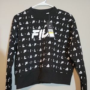 NWT Fila Womens Crop Top Sweat‎ Shirt  Medium Pullover All Over Logo Black White